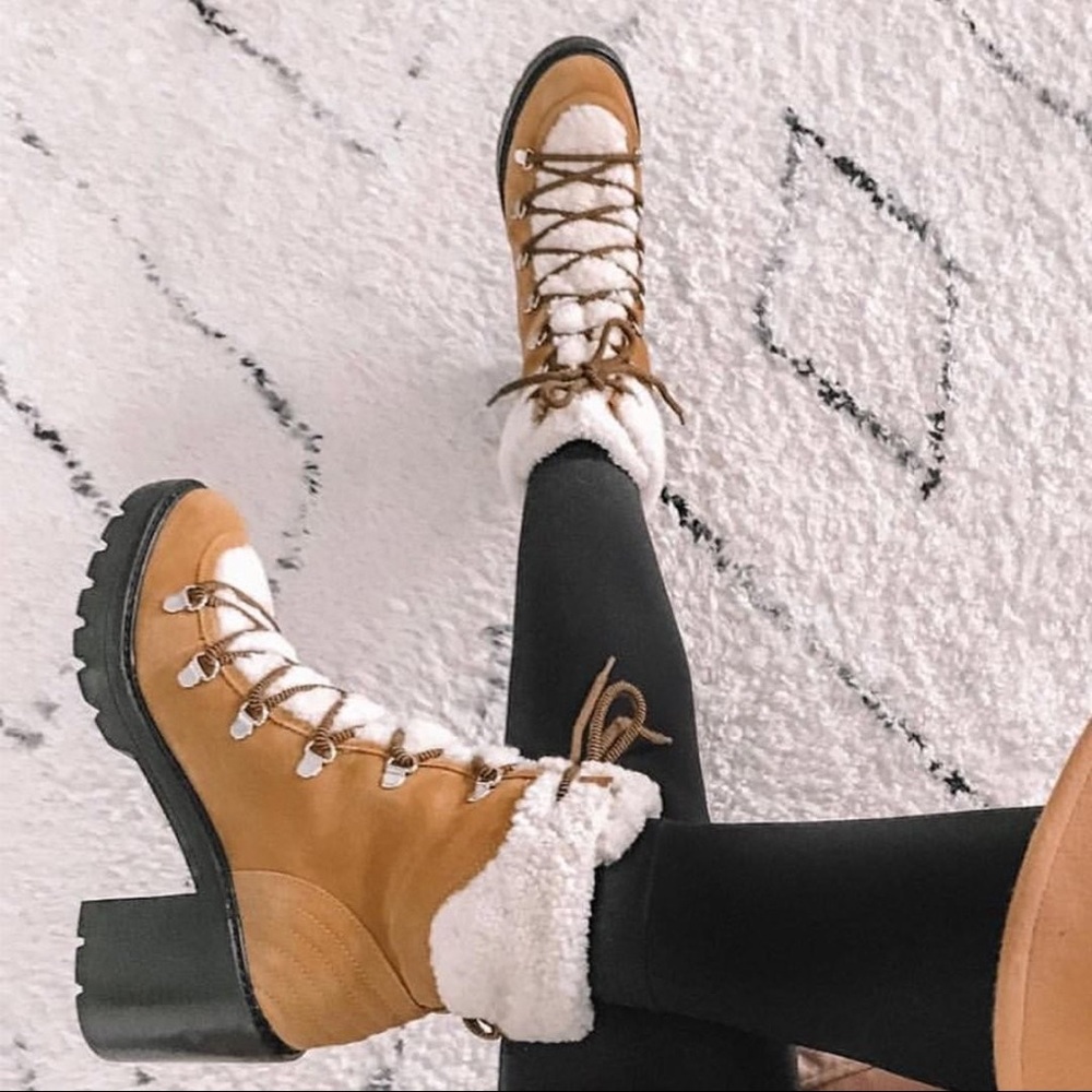 NEW Marc Fisher Denise suede and shearling lace up combat boot size Size 9